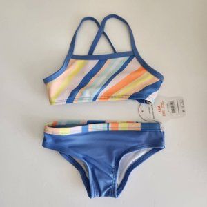 Wonder Nation Swimsuit Baby Girls Blue and Orange 2 Piece Bikini UPF 50+ 18m